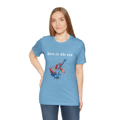 Born In The USA Guitar. Unisex Jersey Short Sleeve Tee