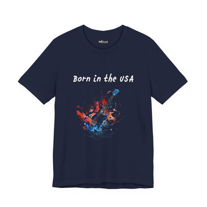 Born In The USA Guitar. Unisex Jersey Short Sleeve Tee