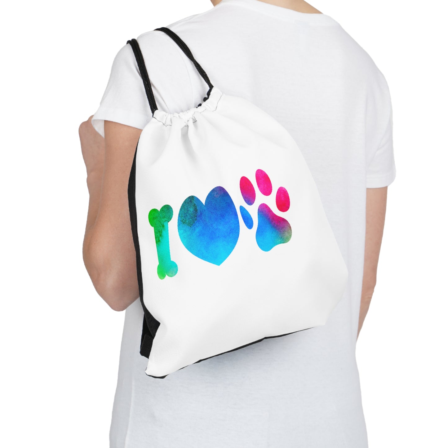 I Heart Paws. Outdoor Drawstring Bag