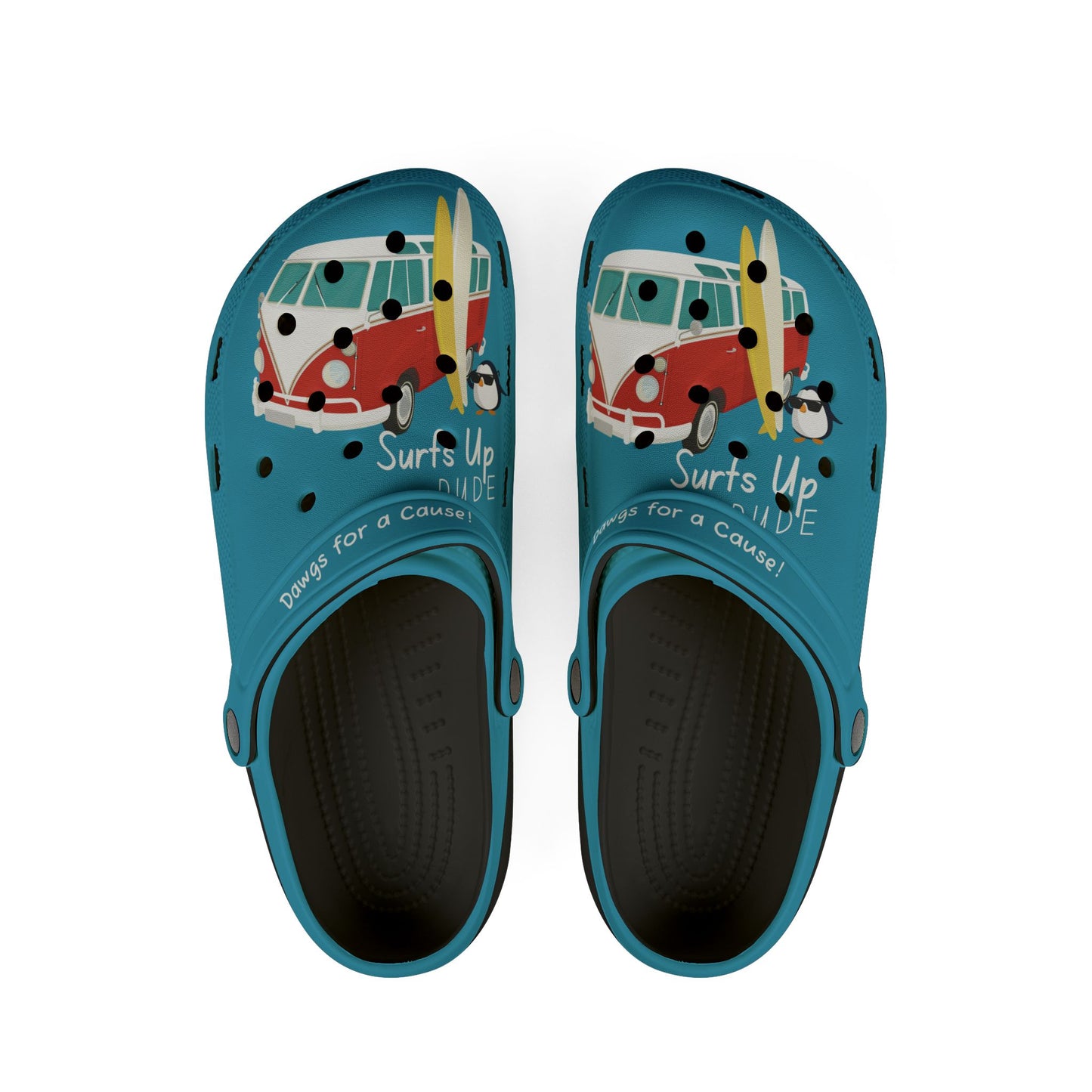 Turquoise Surfs Up Dude Graphic Rubber Clogs for Men