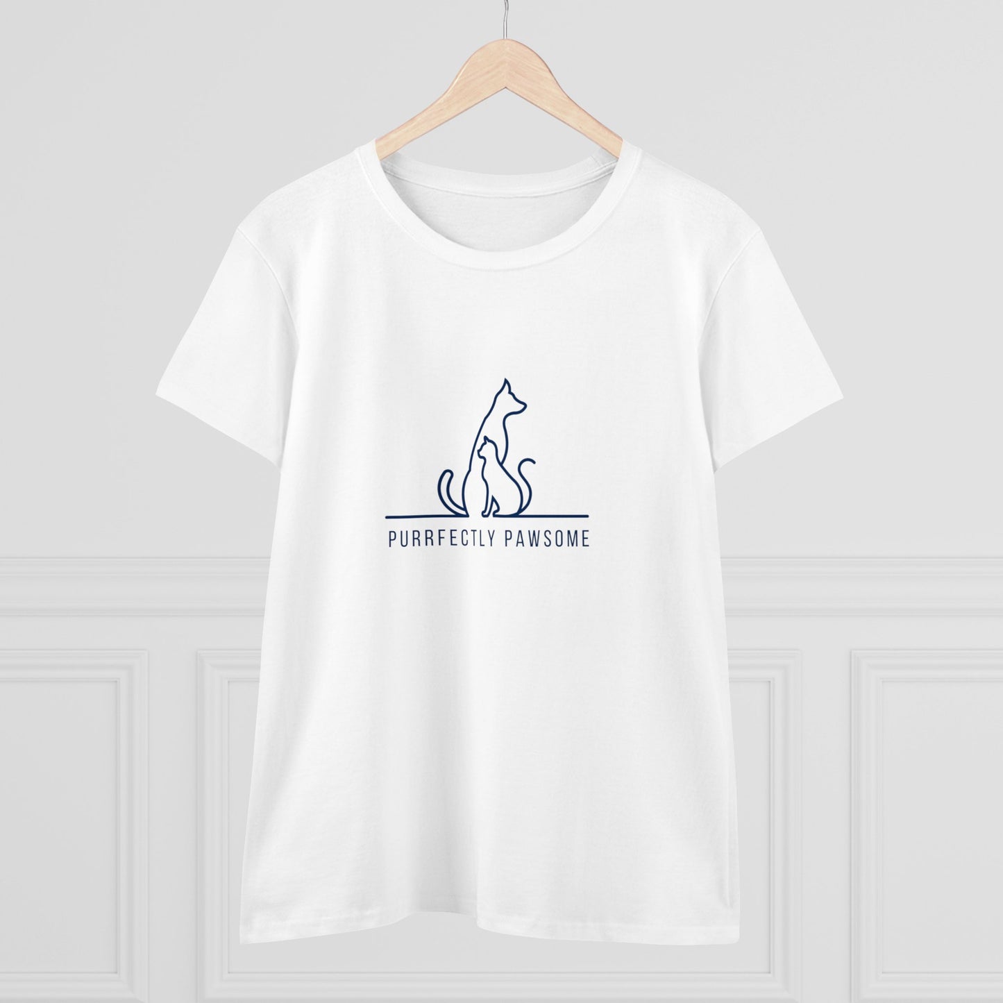 Purrfectly Pawsome Dog an Cat Silhouette. Women's Midweight Cotton Tee