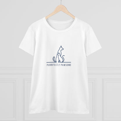 Purrfectly Pawsome Dog an Cat Silhouette. Women's Midweight Cotton Tee