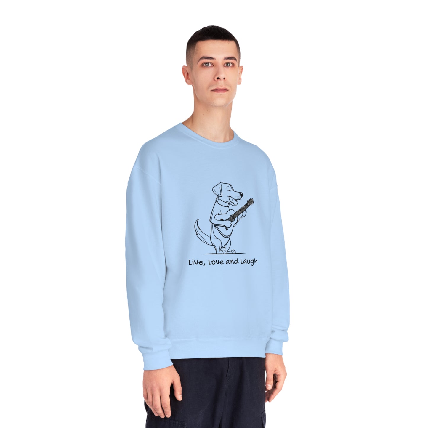 Dog With Guitar. Live, Love and Laugh. Unisex NuBlend® Crewneck Sweatshirt