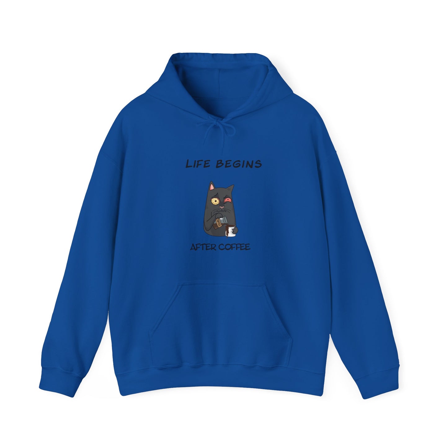 Luna The Cat. Life Begins After Coffee. Unisex Heavy Blend™ Hooded Sweatshirt