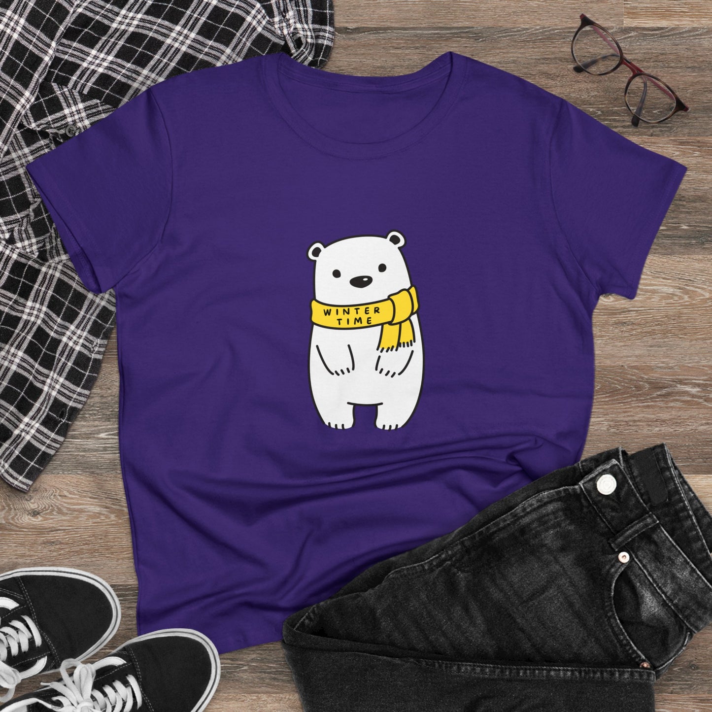 Winter Time BK Bear. .  Women's Midweight Cotton Tee