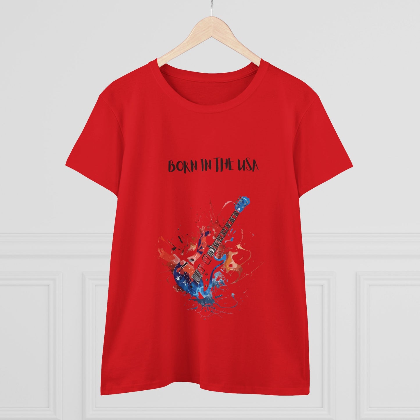 Born In The USA Guitar Tee – Women’s Vintage Graphic T-Shirt | Patriotic Music Lover Top