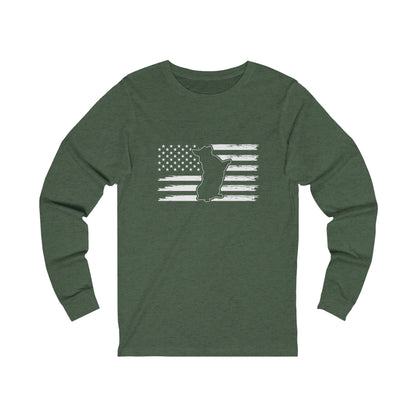 Charlie The American Flag Dog. Unisex Jersey Long Sleeve Tee.