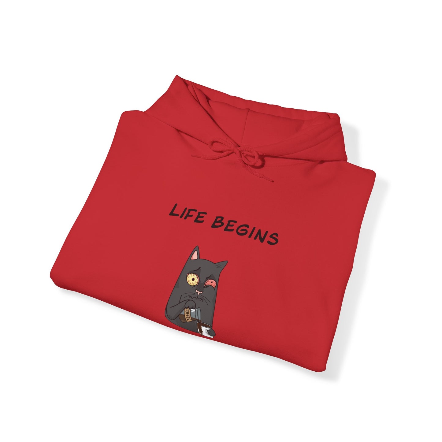 Luna The Cat. Life Begins After Coffee. Unisex Heavy Blend™ Hooded Sweatshirt