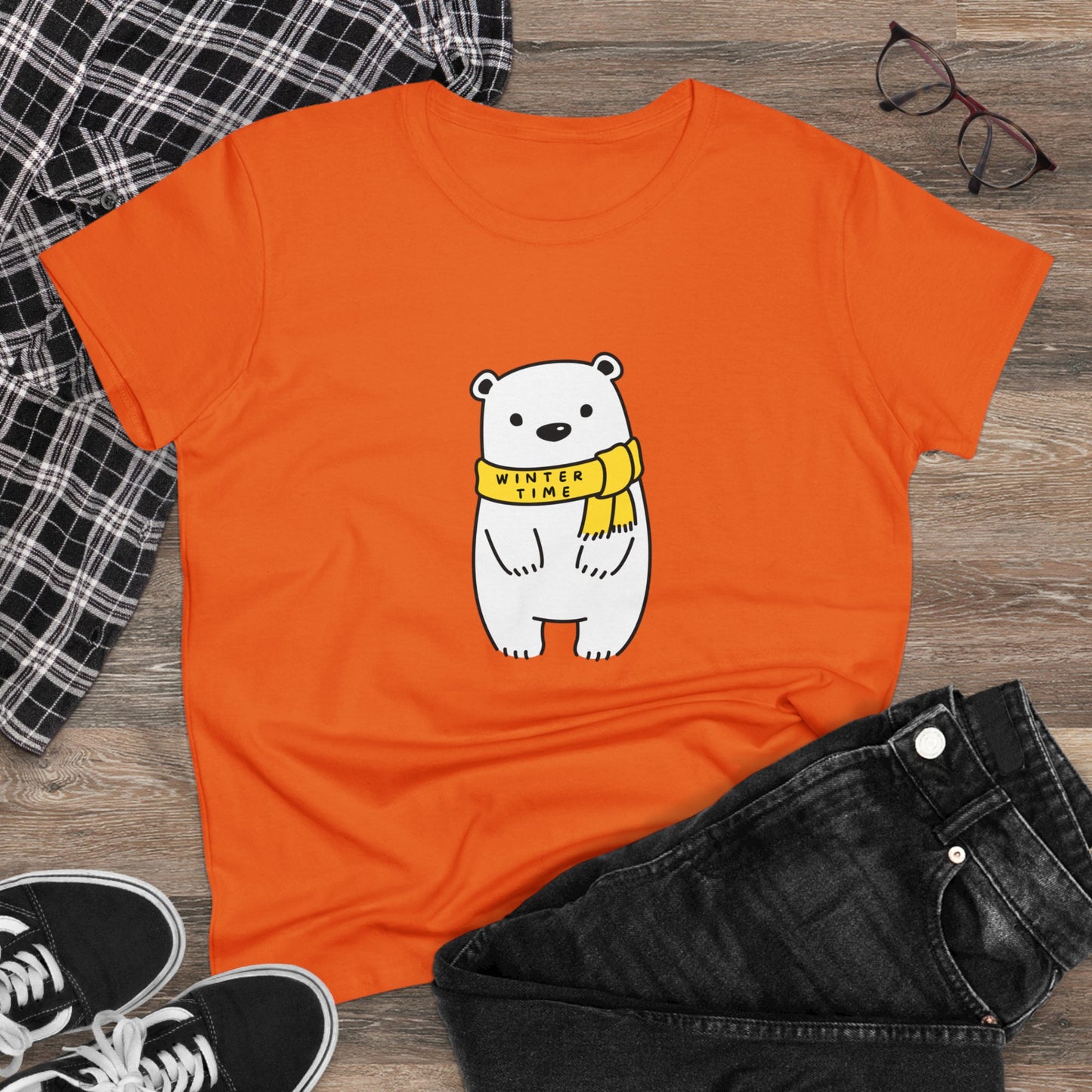 Winter Time BK Bear. .  Women's Midweight Cotton Tee