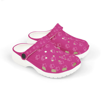 Paw Print  Rubber Clogs for Girls- Hot Pink