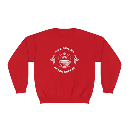 Life Begins After Coffee. Unisex NuBlend® Crewneck Sweatshirt