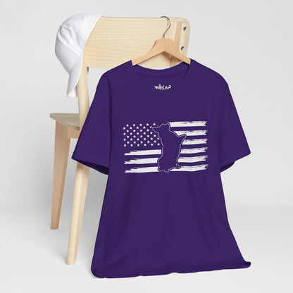 Charlie The American Flag Dog.  Unisex Jersey Short Sleeve Tee