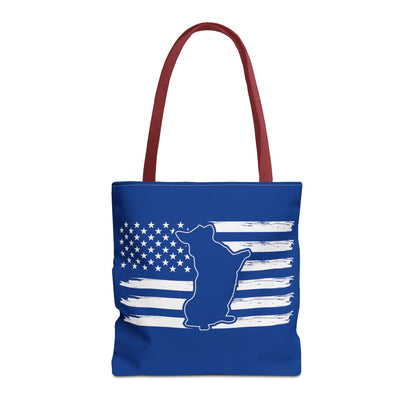 Charlie The American Flag Dog. Royal Blue Tote Bag