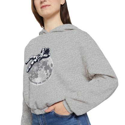 Chillaxing on the Moon. Women's Cinched Bottom Hoodie
