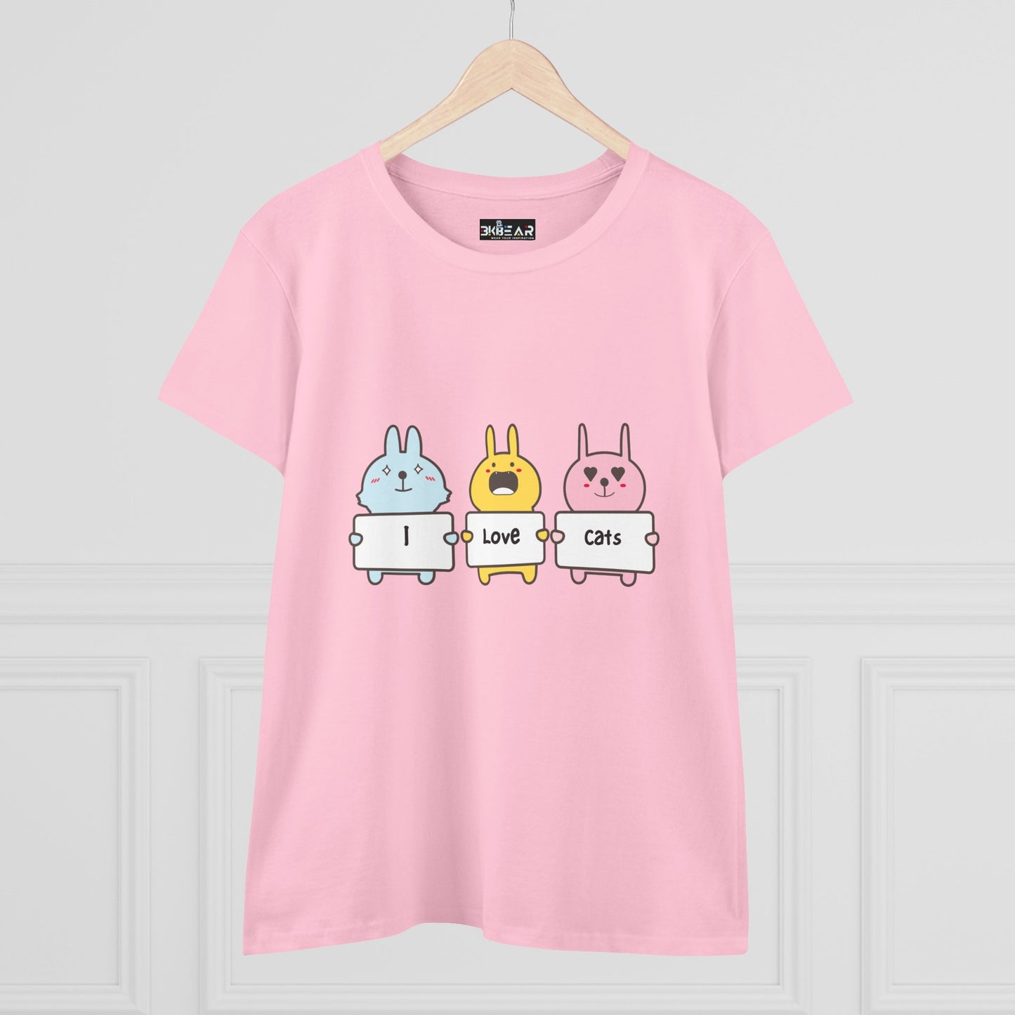 I Love Cats Women’s Midweight Cotton Tee – Cute Graphic Cat Lover T-Shirt