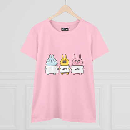 I Love Cats Women’s Midweight Cotton Tee – Cute Graphic Cat Lover T-Shirt