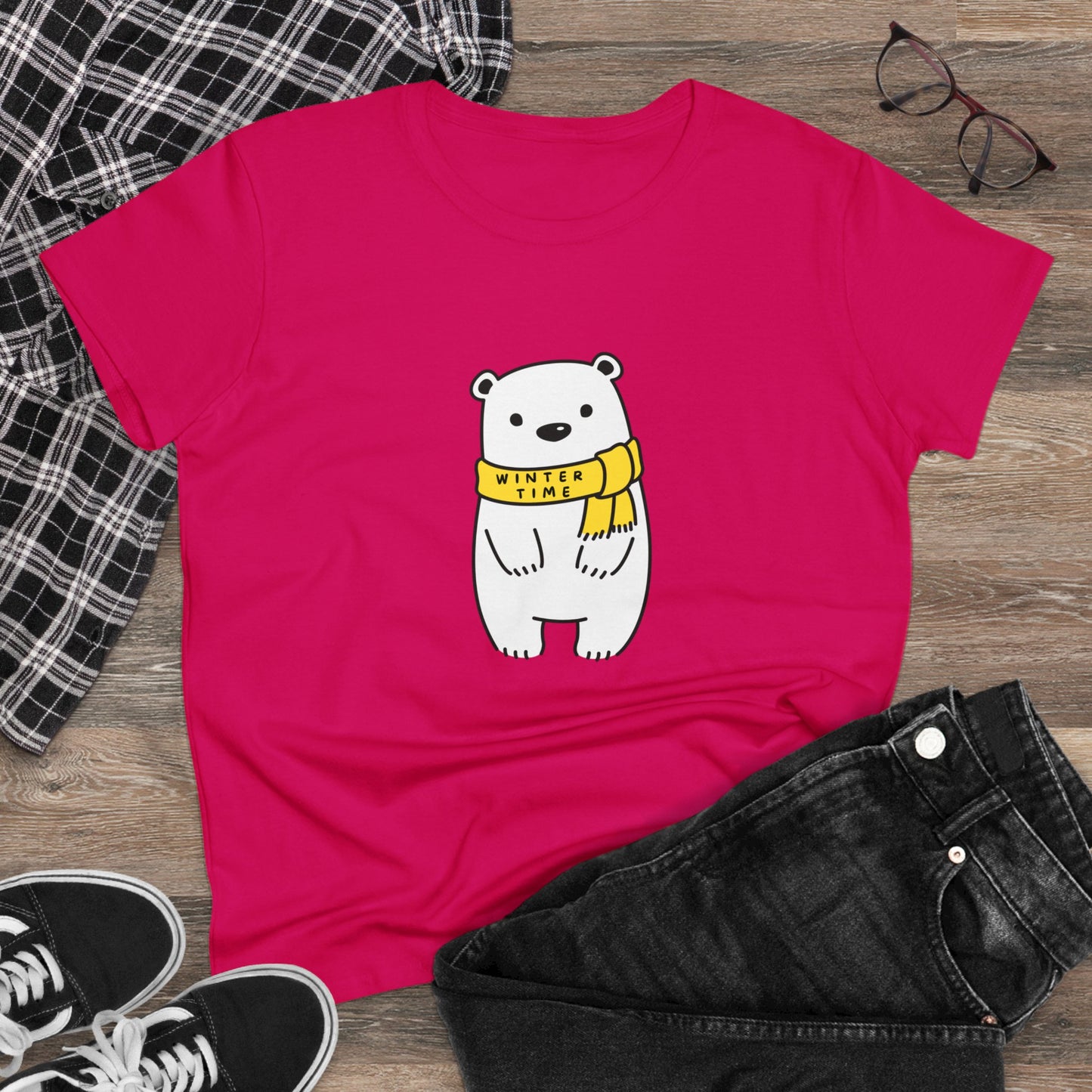 Winter Time BK Bear. .  Women's Midweight Cotton Tee