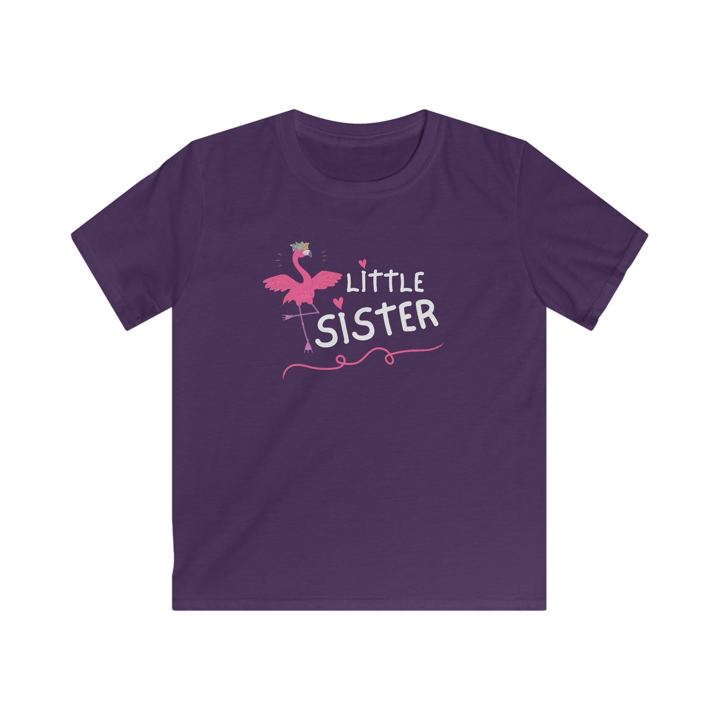 Adorable Little Sister Flamingo. Kids Softstyle Tee