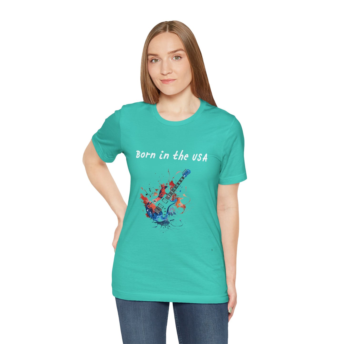Born In The USA Guitar. Unisex Jersey Short Sleeve Tee