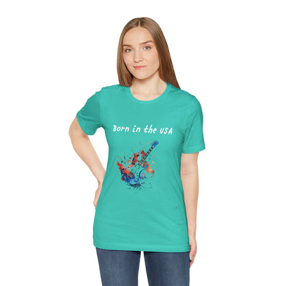 Born In The USA Guitar. Unisex Jersey Short Sleeve Tee