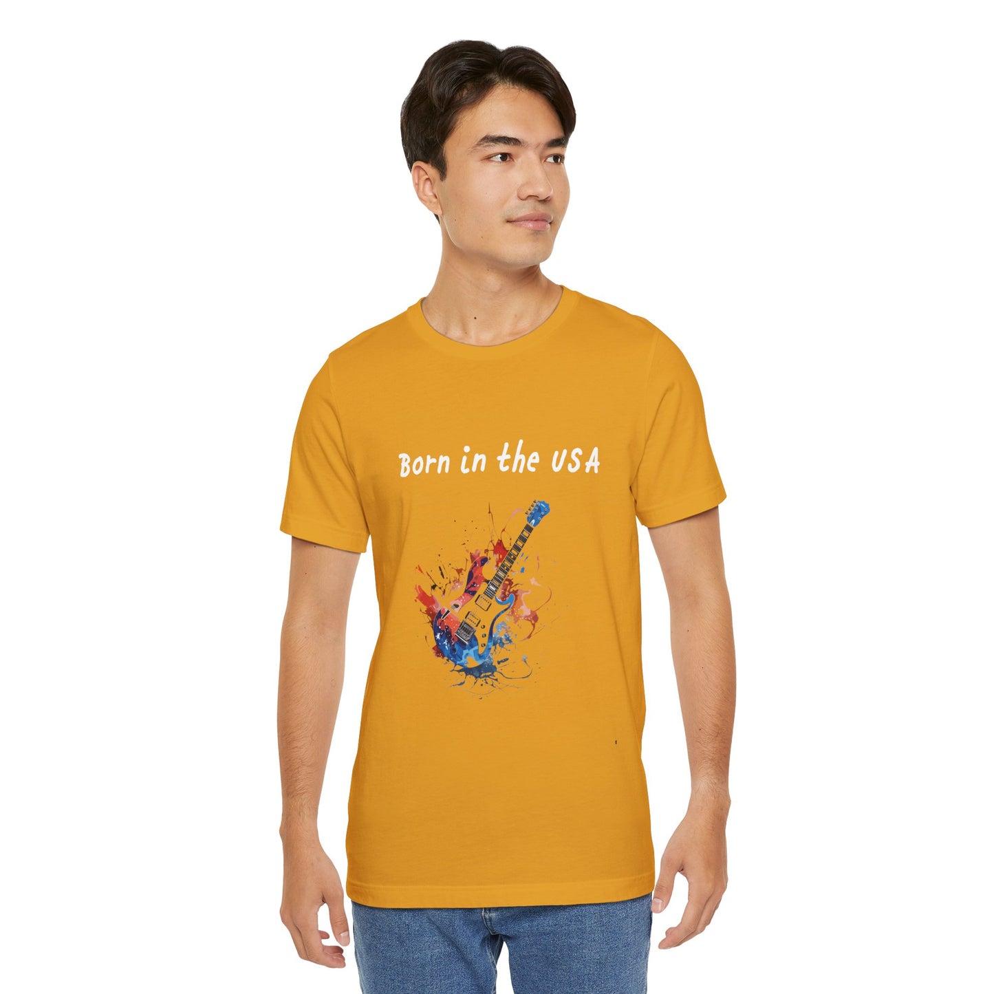 Born In The USA Guitar. Unisex Jersey Short Sleeve Tee