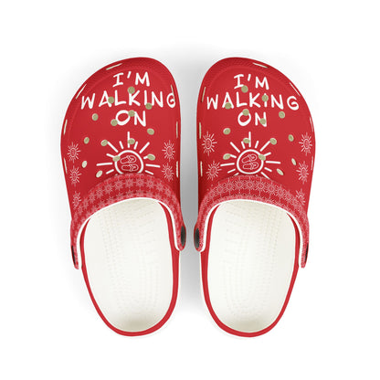 I'm Walking On Sunshine Rubber Clogs for Girls- Dark Red