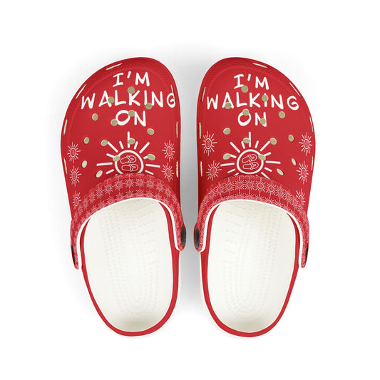 I'm Walking On Sunshine Rubber Clogs for Girls- Dark Red