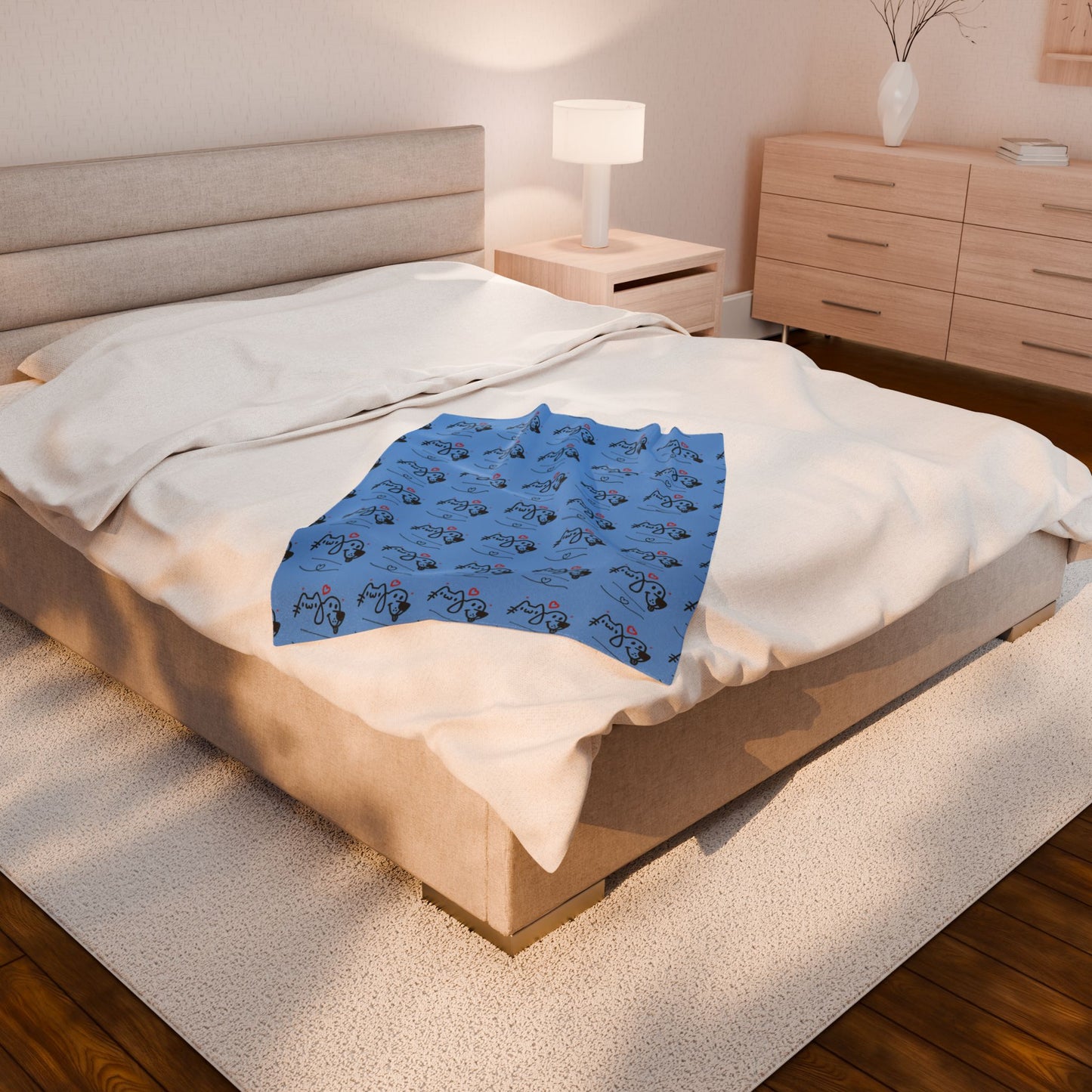 Puppy Love Light Blue Plush Blanket