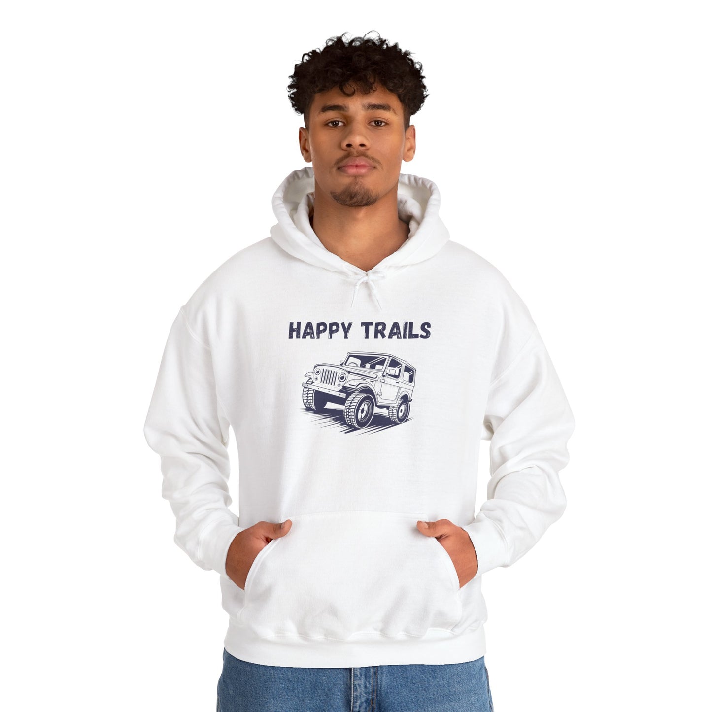 Happy Trails Unisex Hooded Sweatshirt, Cozy Outdoor Hoodie, Perfect Gift for Adventurers, Casual Wear, Great for Road Trips