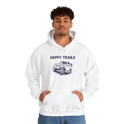 Happy Trails Unisex Hooded Sweatshirt, Cozy Outdoor Hoodie, Perfect Gift for Adventurers, Casual Wear, Great for Road Trips