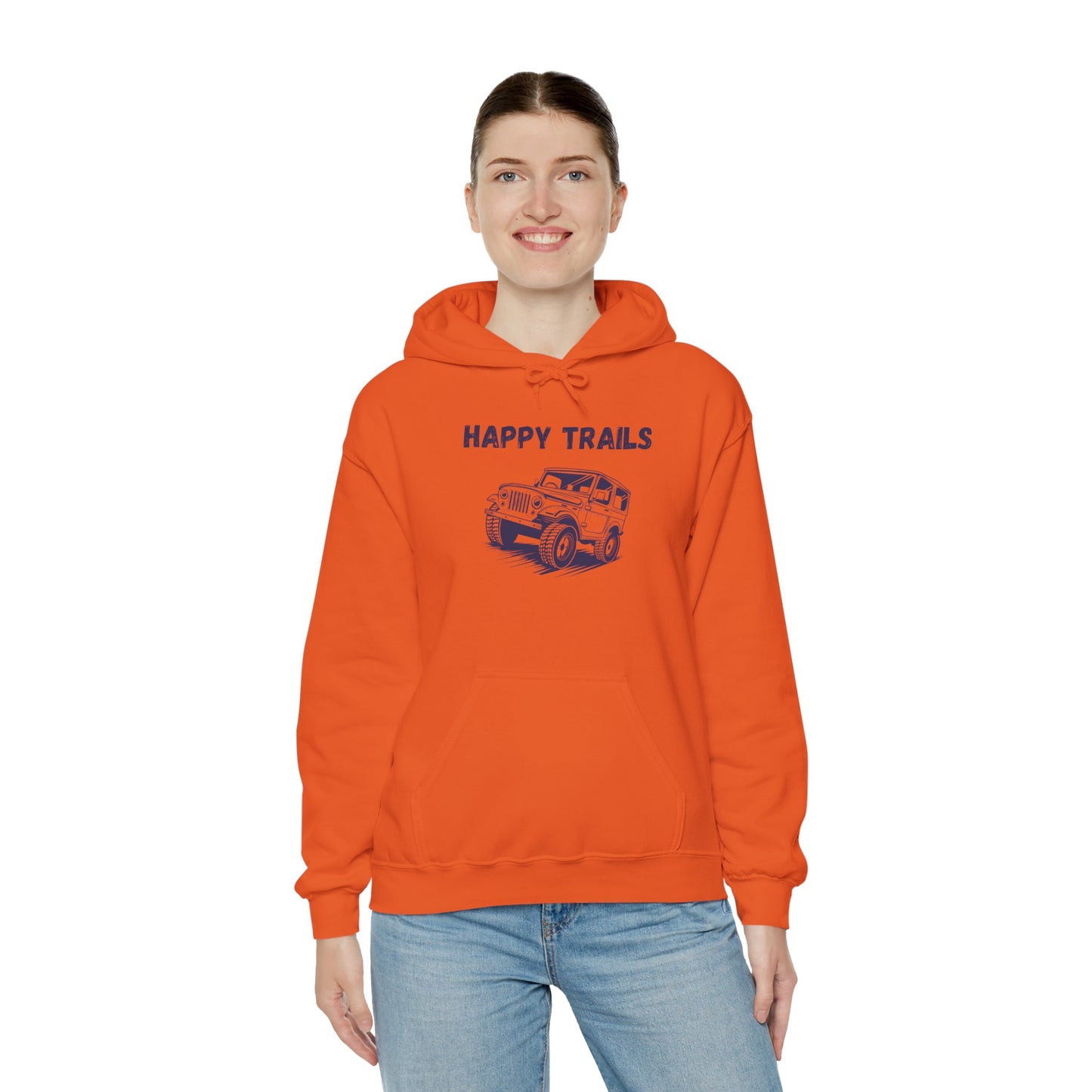 Happy Trails Unisex Hooded Sweatshirt, Cozy Outdoor Hoodie, Perfect Gift for Adventurers, Casual Wear, Great for Road Trips