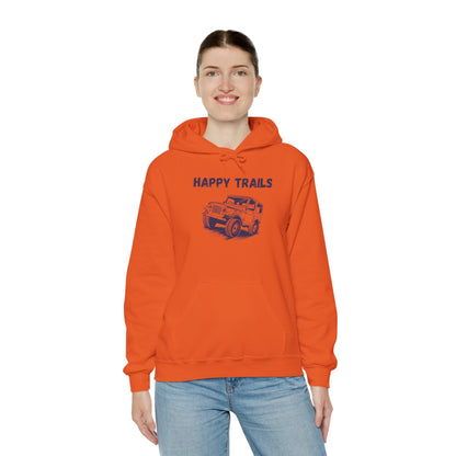Happy Trails Unisex Hooded Sweatshirt, Cozy Outdoor Hoodie, Perfect Gift for Adventurers, Casual Wear, Great for Road Trips