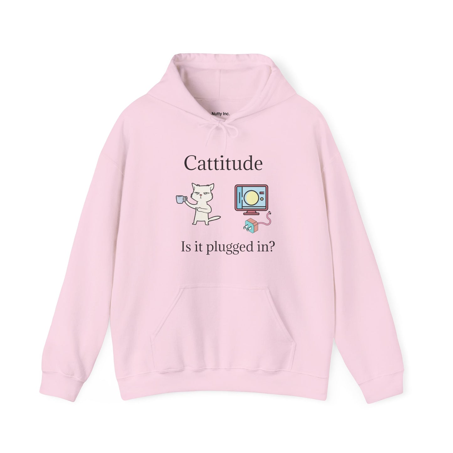 Cattitude, Is it plugged In, Unisex Hooded Sweatshirt.