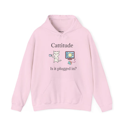 Cattitude, Is it plugged In, Unisex Hooded Sweatshirt.