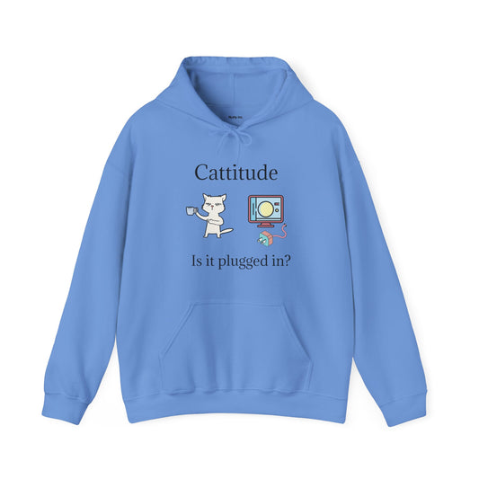 Cattitude, Is it plugged In, Unisex Hooded Sweatshirt.