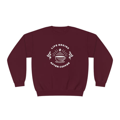 Life Begins After Coffee. Unisex NuBlend® Crewneck Sweatshirt