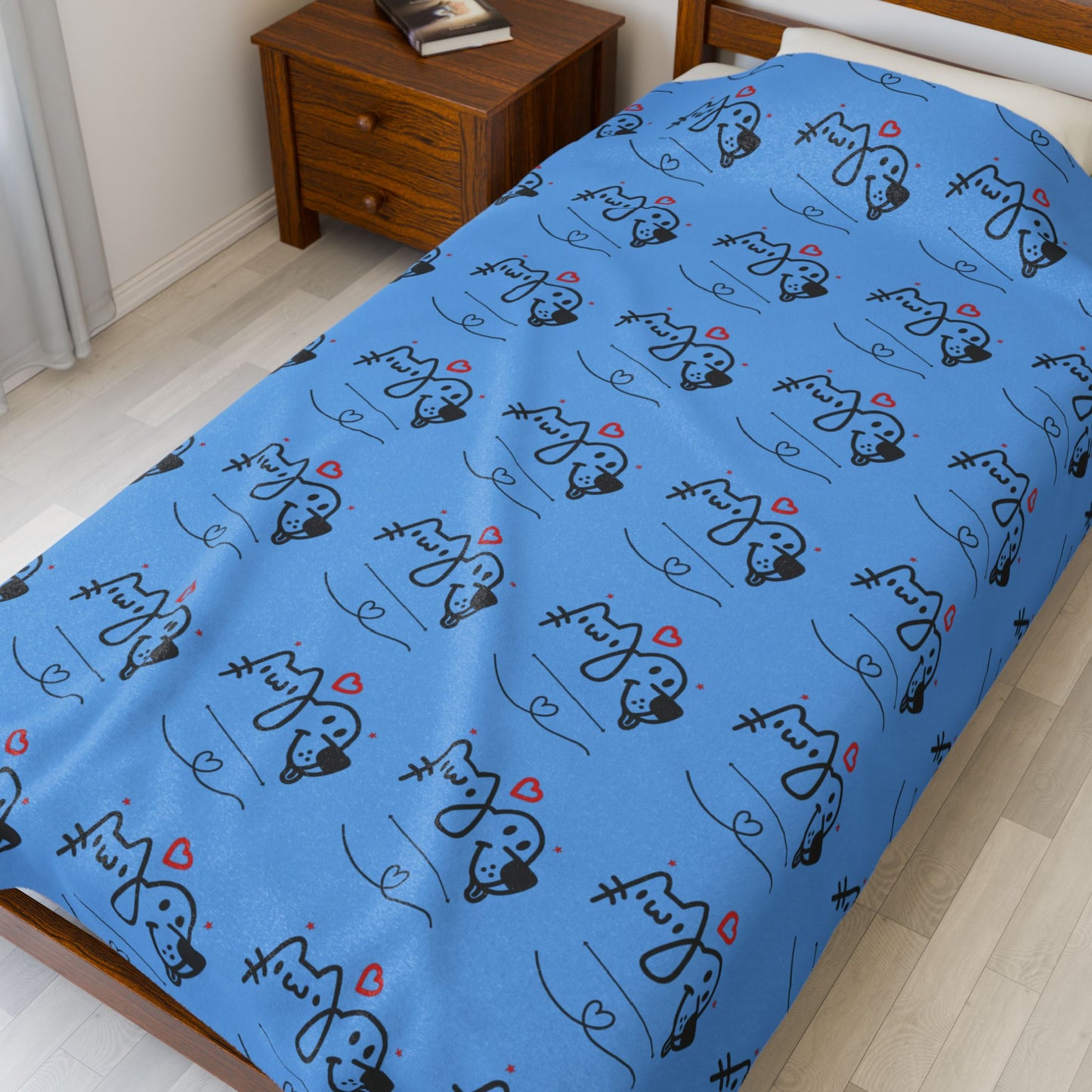 Puppy Love Light Blue Plush Blanket