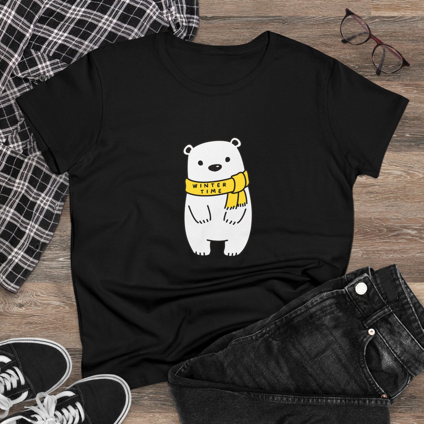 Winter Time BK Bear. .  Women's Midweight Cotton Tee