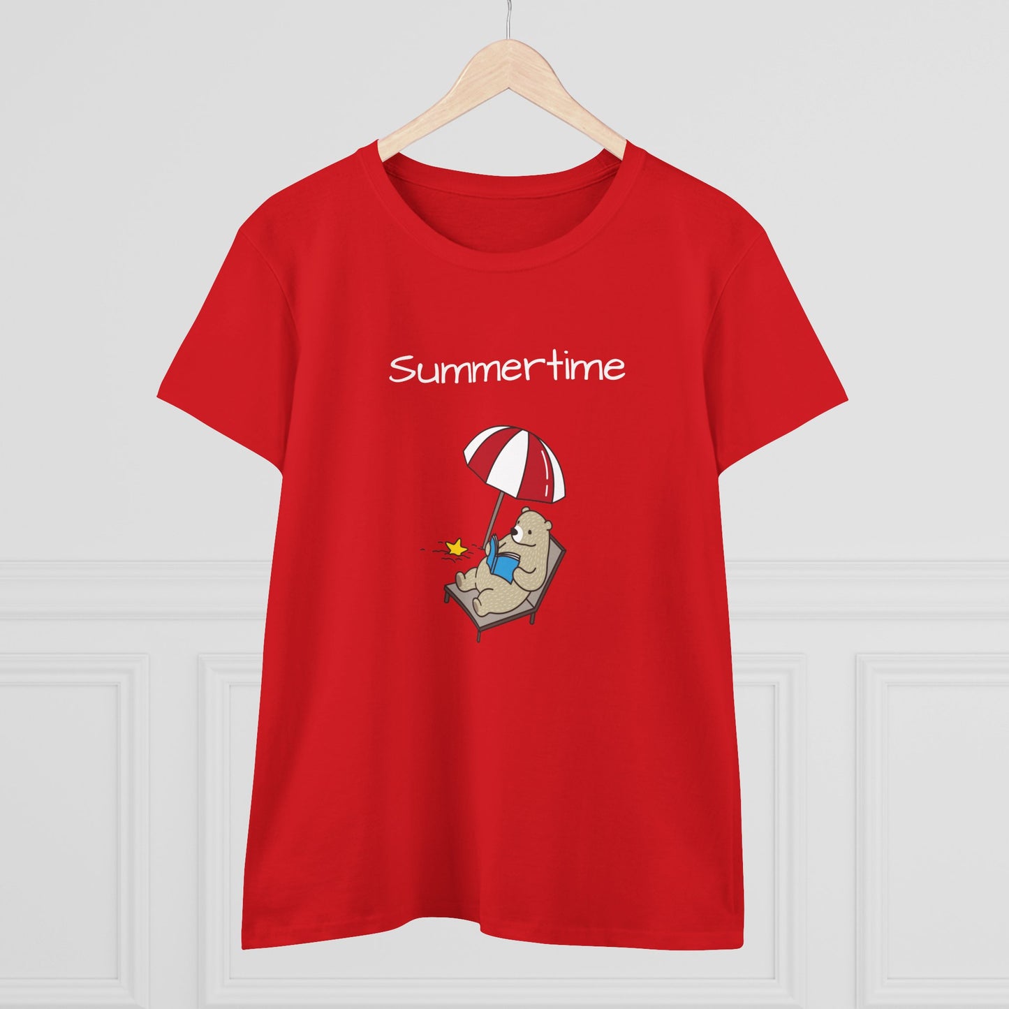 Summertime Bear Graphic Tee - Women’s Midweight Cotton T-Shirt | Eco-Friendly