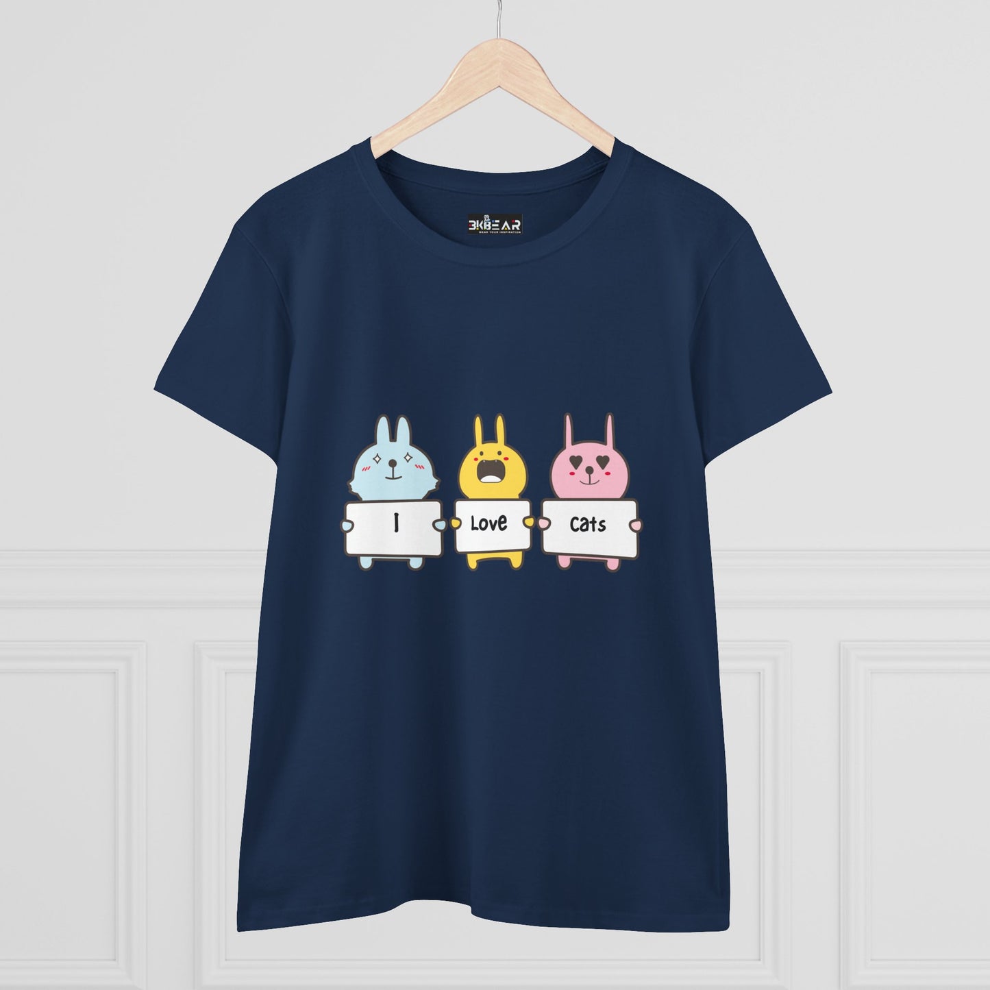I Love Cats Women’s Midweight Cotton Tee – Cute Graphic Cat Lover T-Shirt