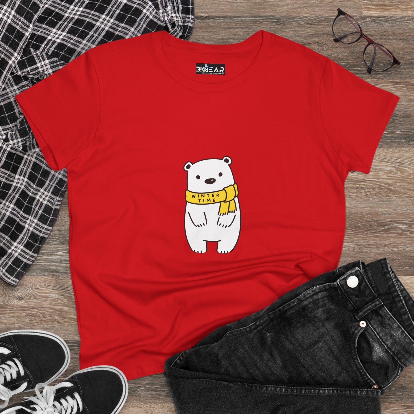 Winter Time BK Bear. .  Women's Midweight Cotton Tee