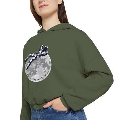 Chillaxing on the Moon. Women's Cinched Bottom Hoodie