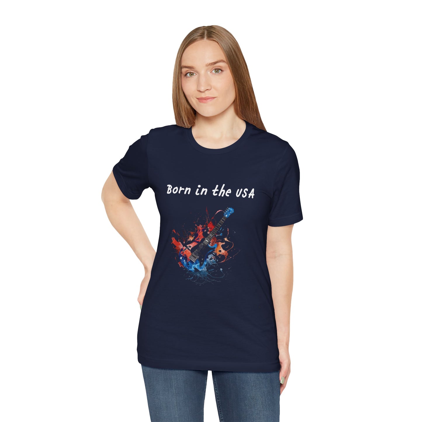 Born In The USA Guitar. Unisex Jersey Short Sleeve Tee
