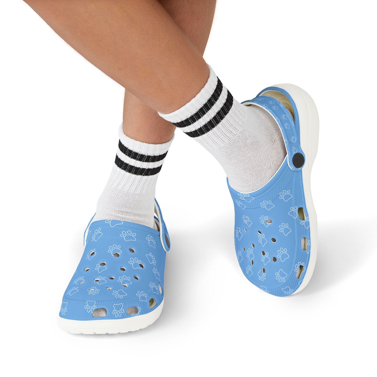 Paw Print  Rubber Clogs for Girls- Light Blue