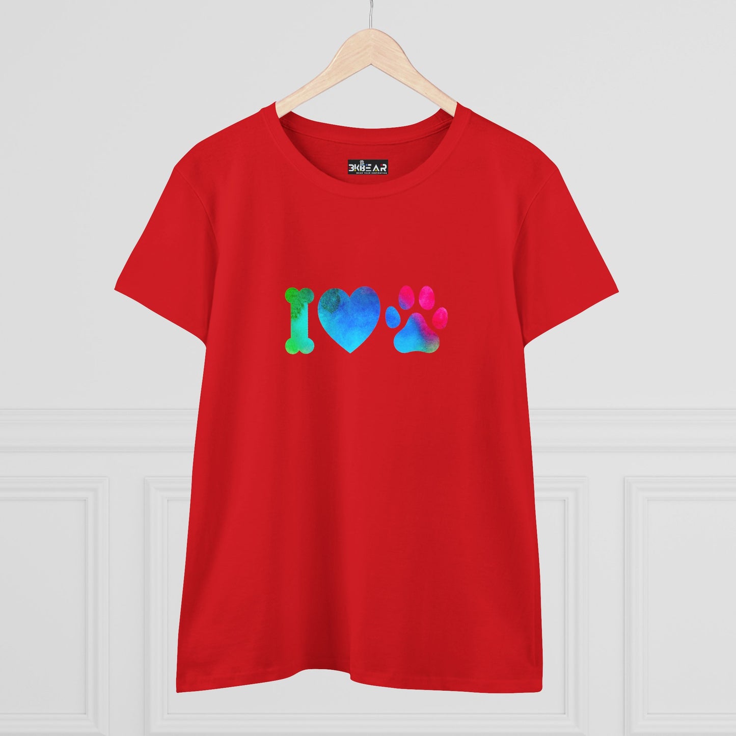 I ♥ Paws Women’s Midweight Cotton Tee – Animal Lover Graphic T-Shirt