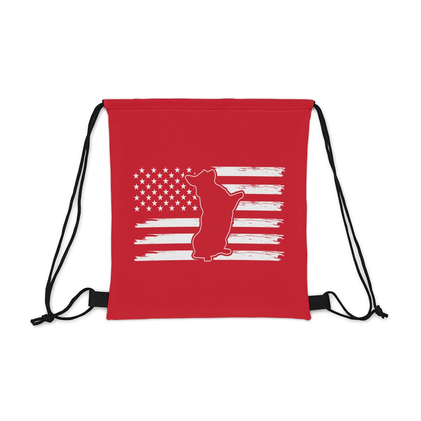 Charlie The American Flag Dog. Red Outdoor Drawstring Bag