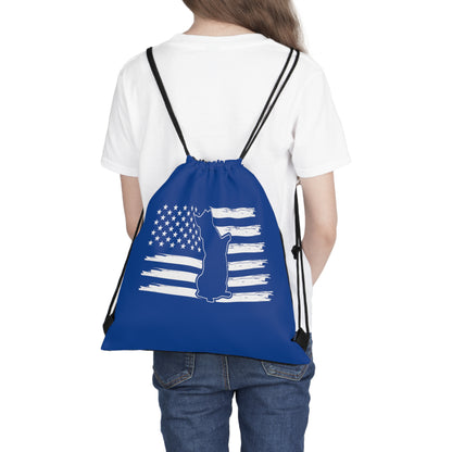 Charlie The American Flag Dog. Royal Blue Outdoor Drawstring Bag