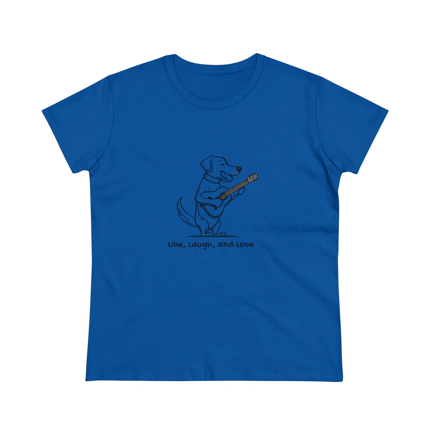 Dog With Guitar. Live, Laugh, and Love. Women's Midweight Cotton Tee