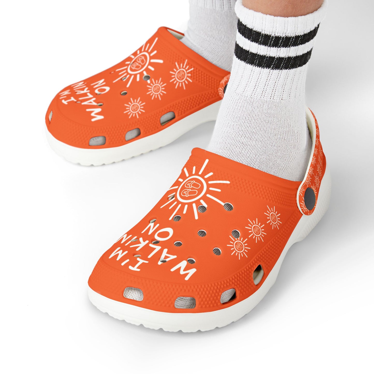 I'm Walking On Sunshine Rubber Clogs for Girls- Orange Crush