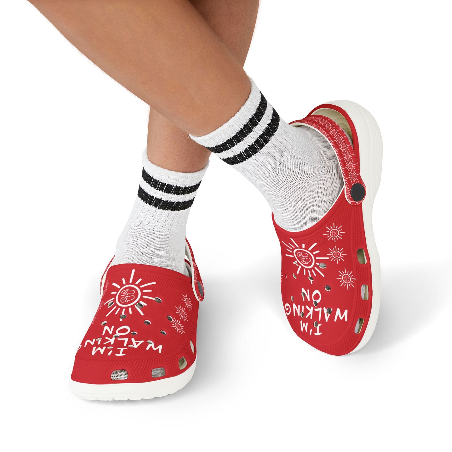 I'm Walking On Sunshine Rubber Clogs for Girls- Dark Red